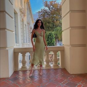 Green satin dress